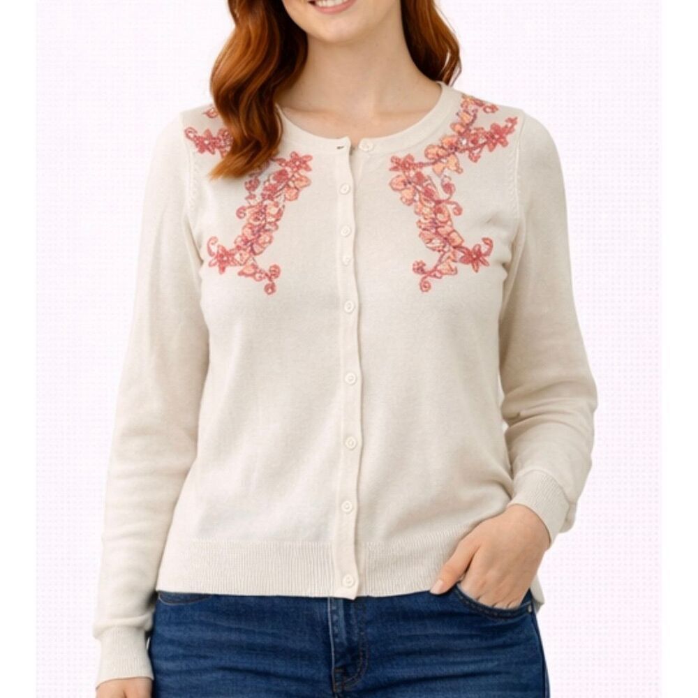 Lucky Brand Vintage wool blend beaded cardigan small
